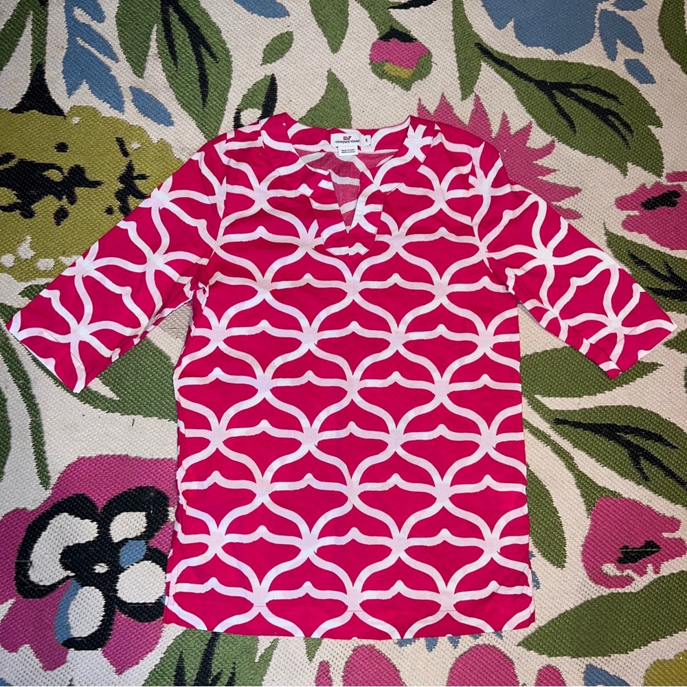 Vineyard Vines Girls? Whale Tail Pink Tunic Cotton Beach Cover-Up Dress Size S